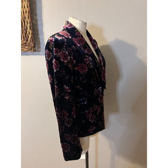 1. State Velvet Suit Jacket Blazer 4 6 Small Black Blue Purple Stretch - Picture 7 of 11